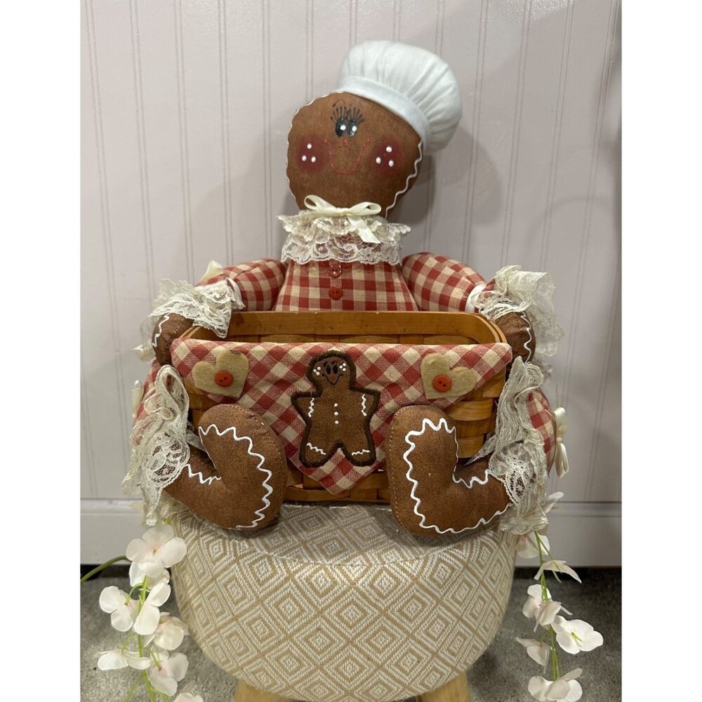 Gingerbread Man Themed Basket With Gingham Check Outfit & Chef Hat